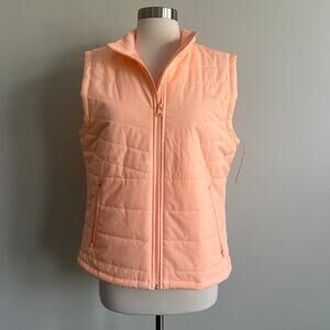 DKNY Sport Puffer Vest Full Zip Peach Belini with Pockets Activewear Medium NWT
